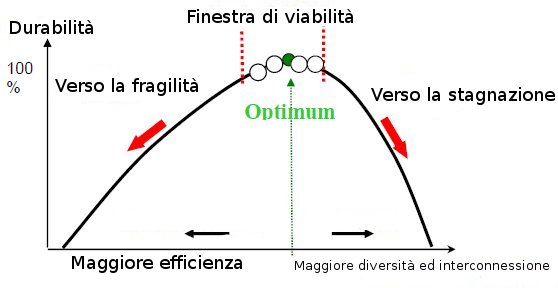 Grafico equilibrio ottimale che si situa tra l'efficienza e la resilienza