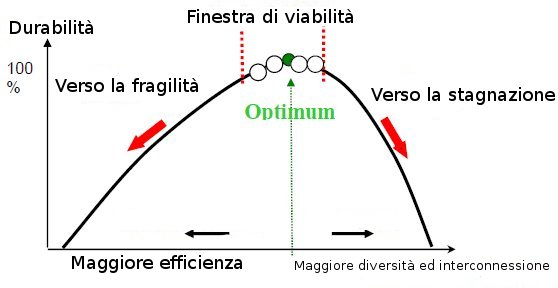 Grafico equilibrio ottimale che si situa tra l'efficienza e la resilienza