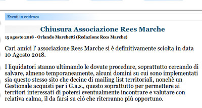 Chiusura Associazione Rees Marche